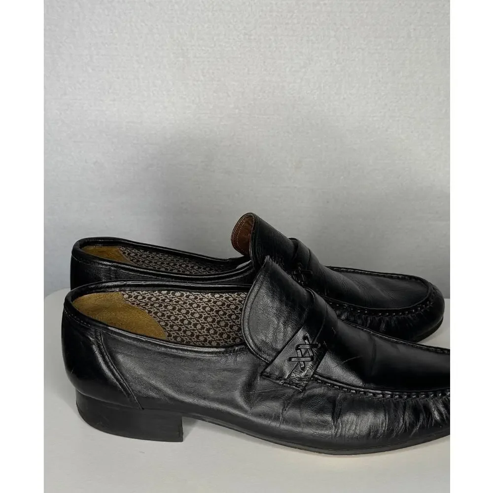 1990s Donato Marrone Black Leather Penny Loafers Brazil Men’s 10.5 M
